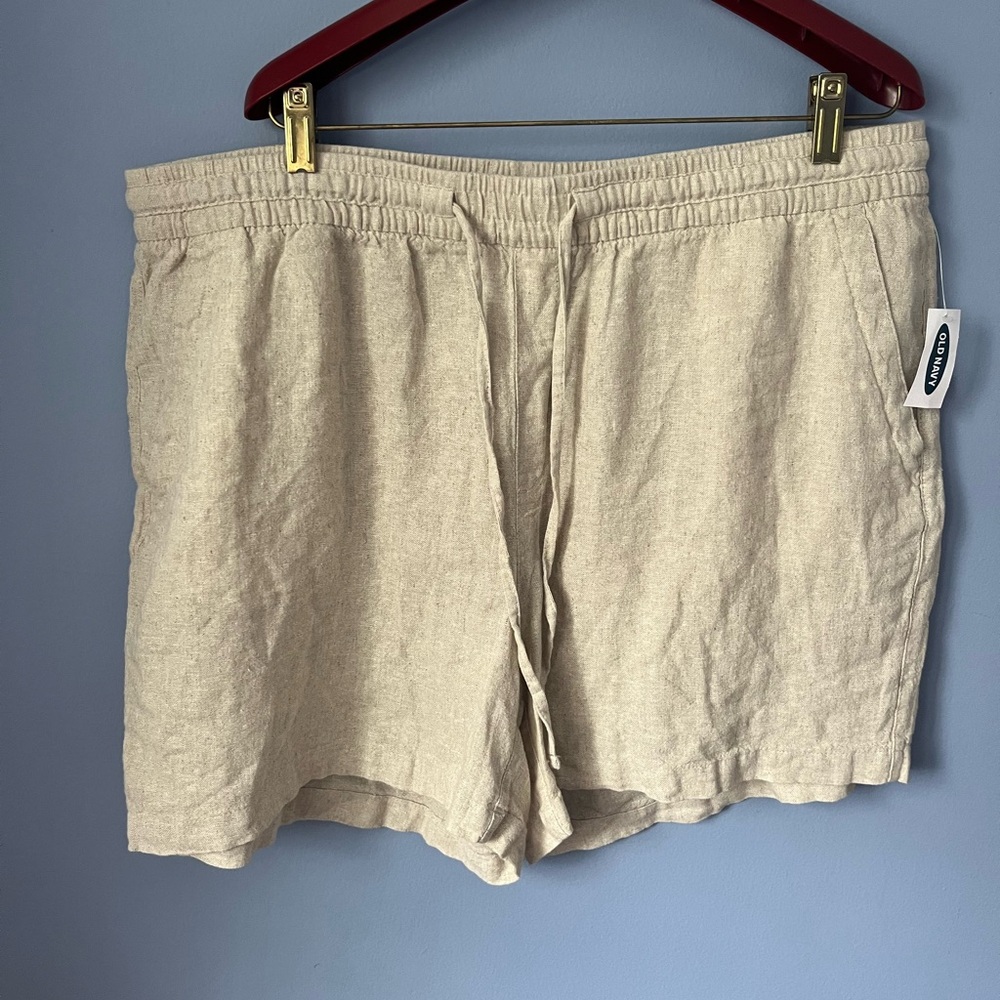 Old navy linen blend high waist shorts beige XL